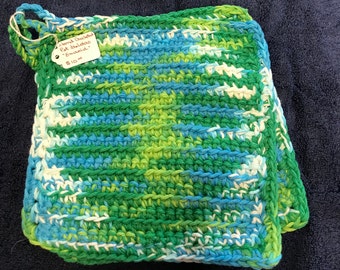 Hand Crocheted 100% Cotton Set of 2 Potholders Emerald