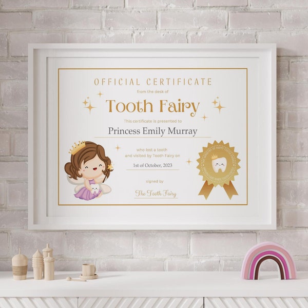 EASY EDITABLE Printable Tooth Fairy Certificate Pdf | Sizes A4 US Letter and 8 x 10in