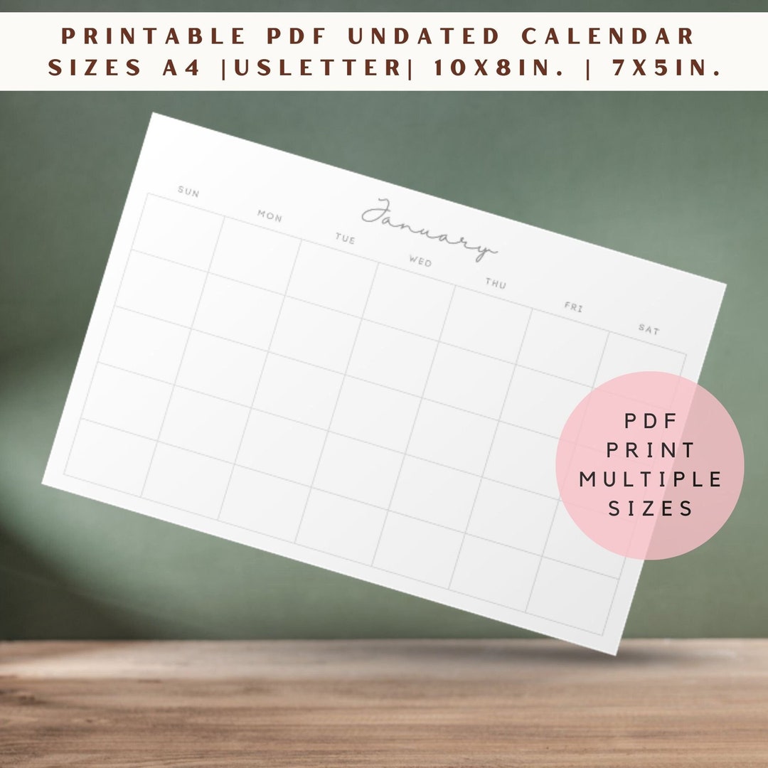 PRINTABLE Undated Calendar Pdf UNDATED Minimalist Monthly - Etsy
