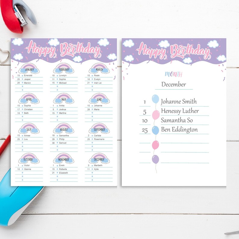 EDITABLE Printable Pdf Birthday Calendarfree Editable Monthly Birthday ...