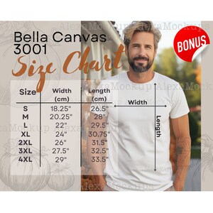 Bella Canvas 3001 Tabla de tallas + BONUS Bella Canvas 3001 Mockup, tabla de tallas de Halloween tabla de tallas de otoño