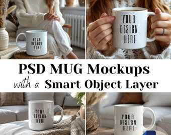 White Mug Mockup Bundle | Mug MockUp with Smart Object | women's cup mockup | mug mockup bundle | Boho Mug mockup | woman holding mug mockup
