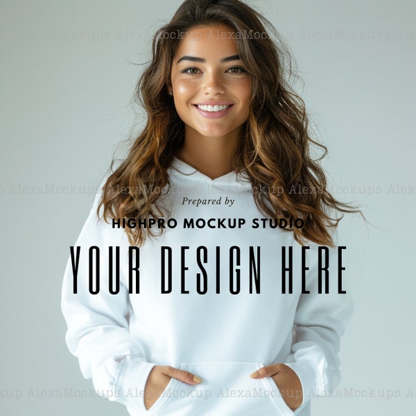 White Gildan 18500 Mockup | teenager model Sweatshirt Mockup | Hoodie Mockup | stock photo Sweatshirt Mockup | women sweatshirt mockup