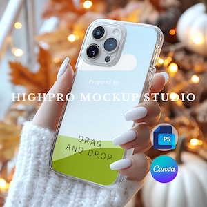 Klare Silikonhüllen Mockup | iPhone Mockup Vorlage | Modell Phone Cases Mockup PSD | Herbst Hülle Mockup | Herbst Mockup
