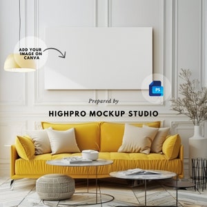 Canvas mockup in home interior | large horizontal canvas mockup | PSD Canvas Mockup