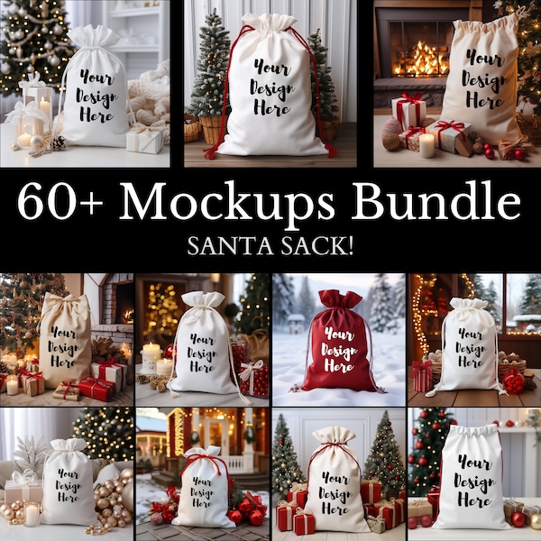 60+ Santa Sack Mockup BUNDLE Natural Gift Bag Christmas Sack Mock Up Festive Gift Mock up santa sack mockups
