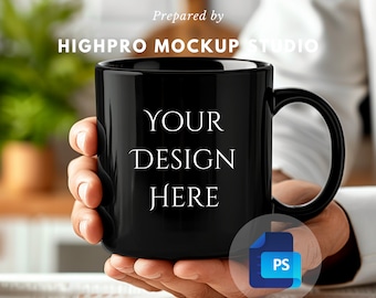 Maquetas de tazas para hombres / Maqueta de taza negra PSD / Maqueta de taza negra de 11 oz / Maquetas para hombre