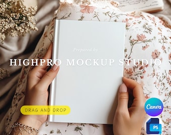Hardcover Journal Mockup | Journal Mockup | woman holding a journal Mockup  | boho book mockup canva psd | drag and drop