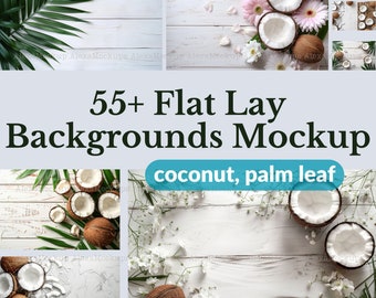 55+ Flat Lay Mockup Bundle | coconut background bundle | Stock Photography | Scene Creator Mockups | island-style backgrounds