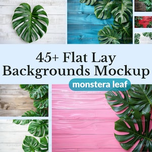 45+ Flat Lay Mockup Bundle | Add Your Own Products | Stock Photography | Scene Creator Mockups | monstera leaf background bundle