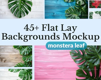 45+ Flat Lay Mockup Bundle | Add Your Own Products | Stock Photography | Scene Creator Mockups | monstera leaf background bundle