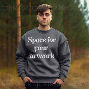 Gildan 18000 Dark Heather Mockup Man Mockup Gray