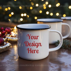 Camping Mug Mockup Christmas Coffee Cup Mockup Enamel Styled Stock Photo Winter Mug Holiday camp mug Mock Up Winter Mug Mock Up