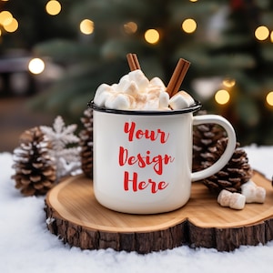 Camping Mug Mockup Christmas Coffee Cup Mockup Enamel Styled Stock Photo Winter Mug Holiday camp mug Mock Up Winter Mug Mock Up