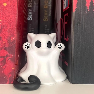 Spookkatfiguurtje van hars, decoratie – Spookachtig heksenachtig accessoire voor in de boekenkast – 3D-geprinte spookkat – Boekig cadeau voor boekenliefhebbers en boekenwurmen