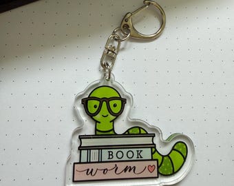 Bookworm Acrylic Keychain - Cute Book Worm Keychain - Book Lover Gift - Bookish Accessory - Gift for Book Lovers