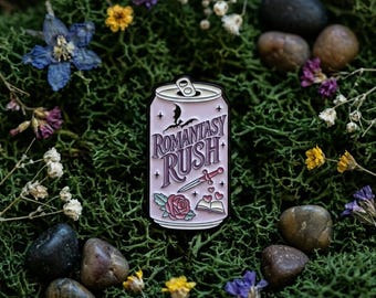 Broche de esmalte Romantasy Rush - Broche de metal com espada de dragão e rosa - Broche literário para leitores de fantasia - Presente para amantes de livros