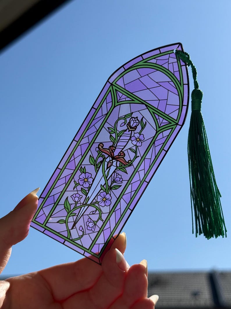 Transparent Stained Glass Acrylic Bookmark - Romantasy Fantasy Bookmark - Dragon Castle Cowboy Rose Sword - Bookish Gift Book Lover Gift Dolch/Dagger