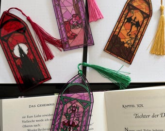 Transparent Stained Glass Acrylic Bookmark - Romantasy Fantasy Bookmark - Dragon Castle Cowboy Rose Sword - Bookish Gift Book Lover Gift