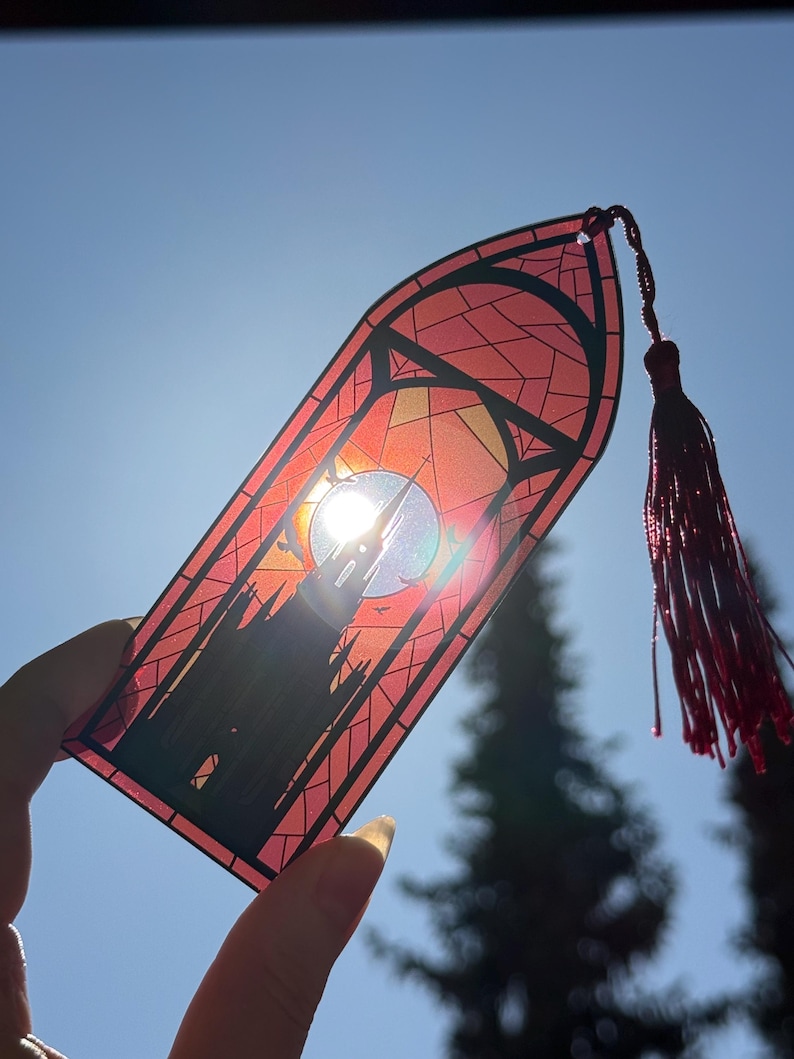 Transparent Stained Glass Acrylic Bookmark - Romantasy Fantasy Bookmark - Dragon Castle Cowboy Rose Sword - Bookish Gift Book Lover Gift image 14