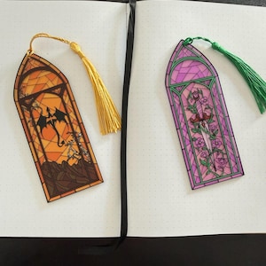 Transparent Stained Glass Acrylic Bookmark - Romantasy Fantasy Bookmark - Dragon Castle Cowboy Rose Sword - Bookish Gift Book Lover Gift image 5