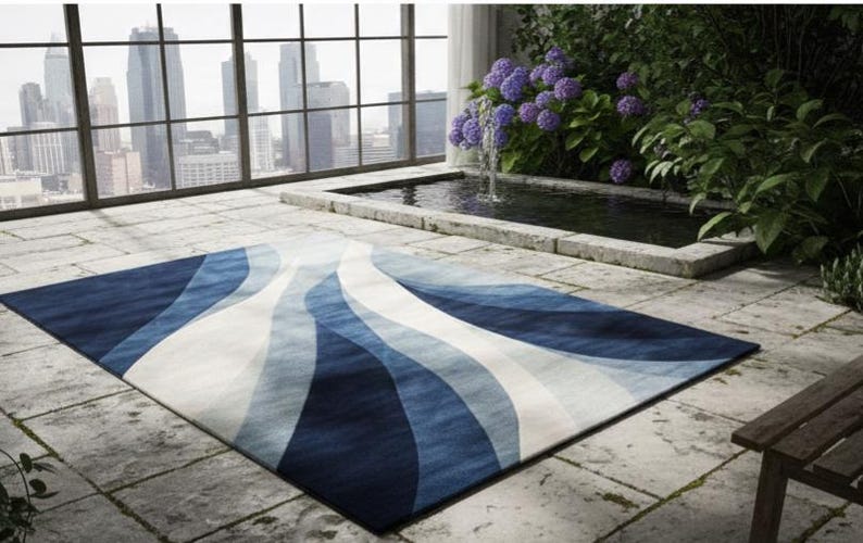 Hand-tufted Wool Area Rug – Abstract Blue Wave Design - Etsy