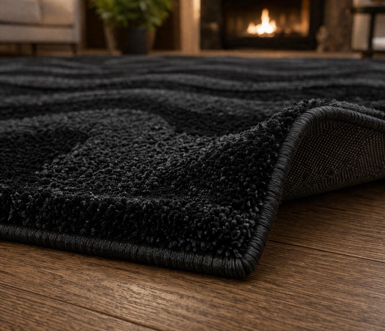 Black Sculpted Texture Rug – Modern Abstract Hand Tufted Wool Carpet - Etsy