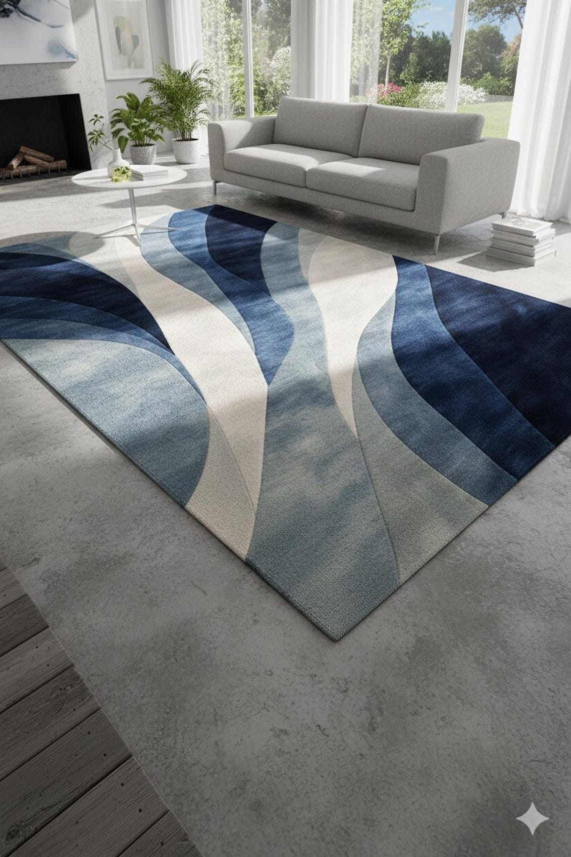 Hand-tufted Wool Area Rug – Abstract Blue Wave Design - Etsy