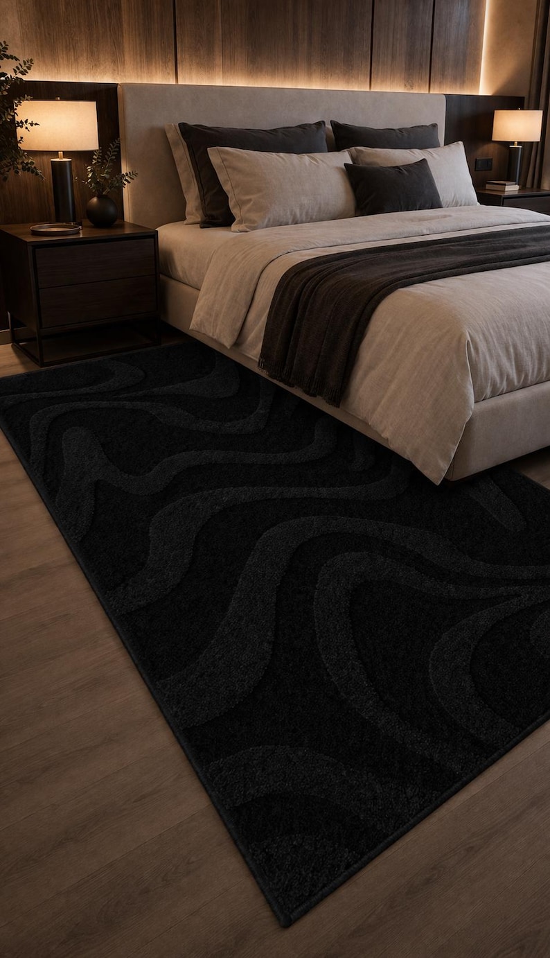 Black Sculpted Texture Rug – Modern Abstract Hand Tufted Wool Carpet - Etsy