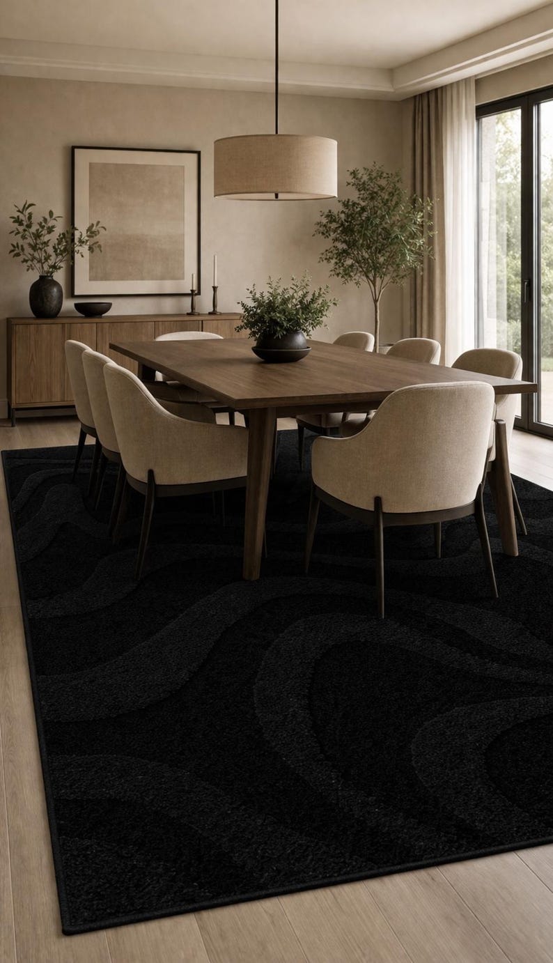 Black Sculpted Texture Rug – Modern Abstract Hand Tufted Wool Carpet - Etsy