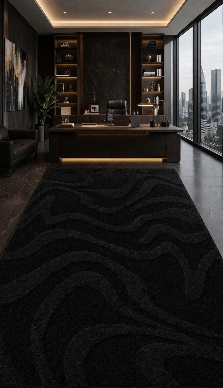 Black Sculpted Texture Rug – Modern Abstract Hand Tufted Wool Carpet - Etsy