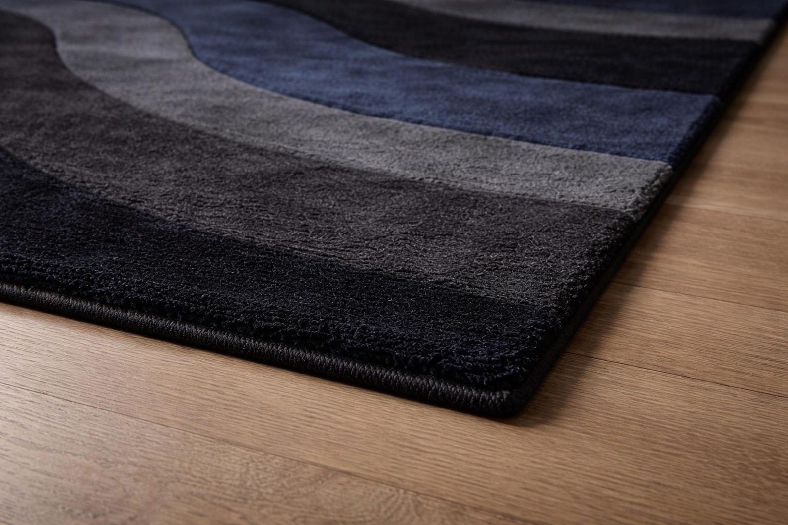 Navy Blue Abstract Wave Area Rug – Modern Hand Tufted Wool Carpet ...
