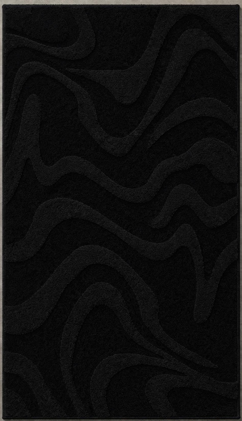 Black Sculpted Texture Rug – Modern Abstract Hand Tufted Wool Carpet - Etsy