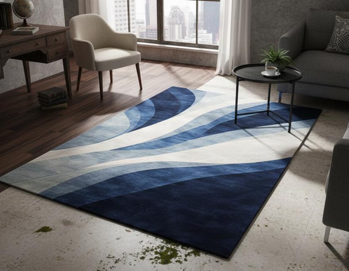 Hand-tufted Wool Area Rug – Abstract Blue Wave Design - Etsy