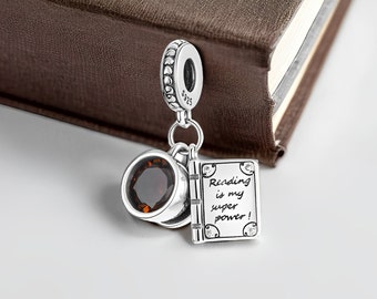 Coffee & Book Charm: Silver Pandora-compatible Bracelet Charm