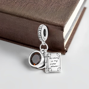 Coffee & Book Charm - For Coffee Lovers, Gift For Her, Silver Charm, Book Lover, Cute Charm, Gift For Mum, Compatible with Pandora Bracelets