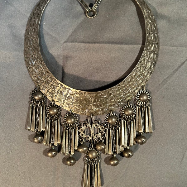 Vintage Hmong Miao Silver Plate Necklace