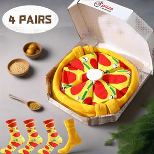 Pizza Socks, 4 Pair, Pizza Box, Food Socks, Funny Socks, Gift Socks, Cool Socks, Joke Gift, Cute Gift, Women Socks, Men Socks, Italian Gift,