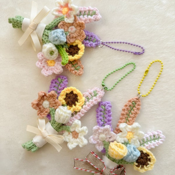 Crochet Mini Bouquet Keychain, Mini Flowers, Crochet Flowers, Cute Keychain, Gift