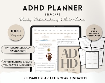 ADHD Self-Care Digital Planner, Habit & Medication Tracker (GoodNotes Compatible) (PDF)