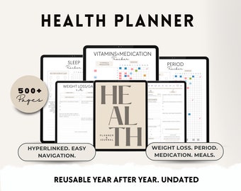 Digital Health Planner, Weight Loss, Period, Medication Tracker (PDF)
