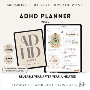 ADHD Digital Planner, ADHD Planner, Printable, Daily Planner, Medication & Habit Tracker, ADHD Planner Adult, Cleaning and Meal Planner