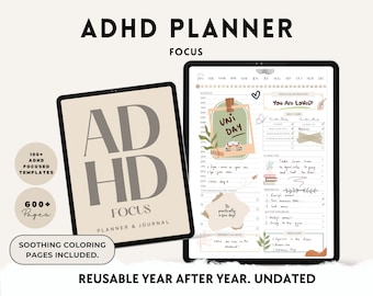 ADHD Planner, ADHD Digital Planner, Printable, Daily Planner, Medication & Habit Tracker, ADHD Planner Adult, Cleaning and Meal Planner