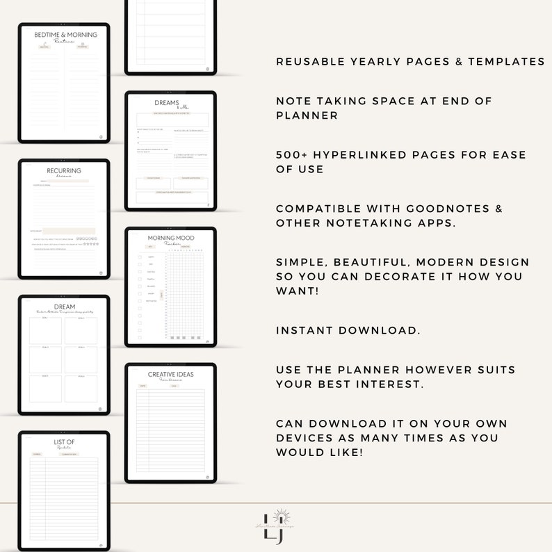Peut inclure: Un planificateur num&eacute;rique au design noir et blanc. Le planificateur comprend des pages pour les routines du coucher et du matin, les t&acirc;ches r&eacute;currentes, les r&ecirc;ves, l'humeur du matin, les id&eacute;es cr&eacute;atives et une liste de choses &agrave; faire. Le planificateur est compatible avec Goodnotes et d'autres applications de prise de notes.