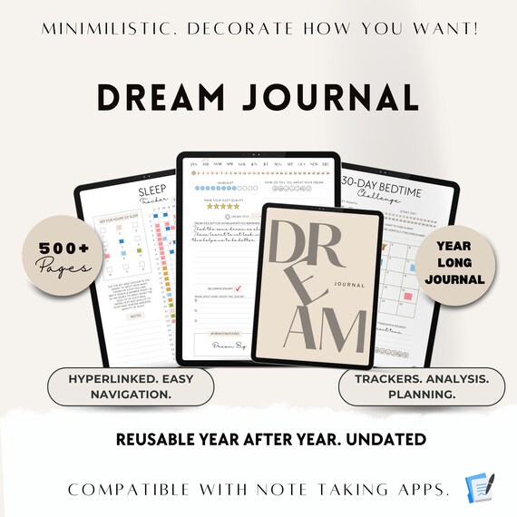 Dream Journal, Sleep Diary, Mood Tracker (Digital Planner)