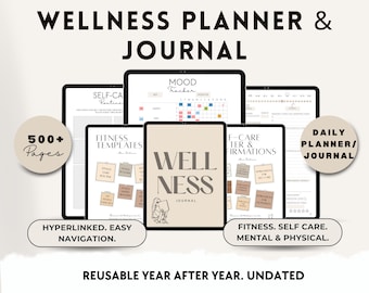 Wellness Journal, Period Tracker, Self Care and Fitness Planner, Mood and Habit Tracker, Workout Planner, Sleep Tracker, Digital Planner