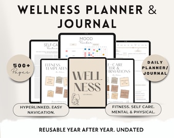 Wellness Planner Journal, Mood Tracker, Fitness, Self-Care (Digital Planner)