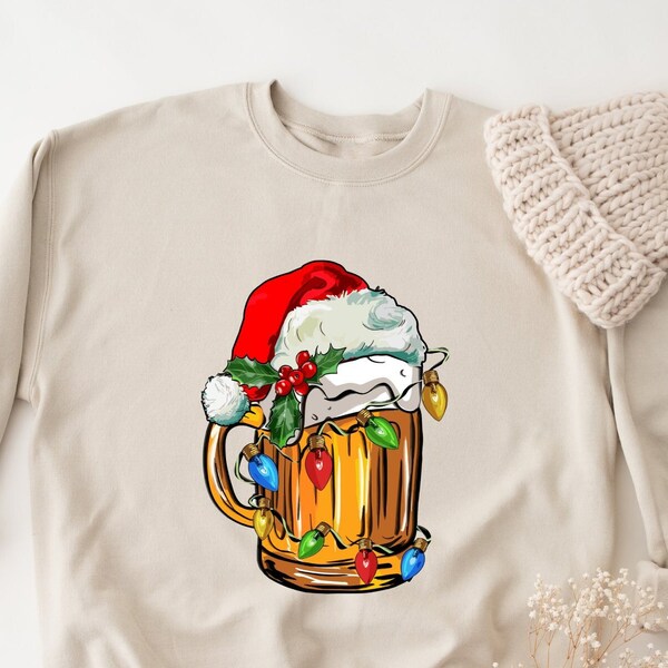 Christmas Beer Sweatshirt, Merry Christmas Sweatshirt, Gift For Beer Lover, Christmas Lights Hoodie, Christmas Gift, Beer Drinking Sweater