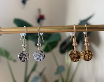 Hanging earrings with simple gold or silver plates, handmade hanging earrings, gold, silver