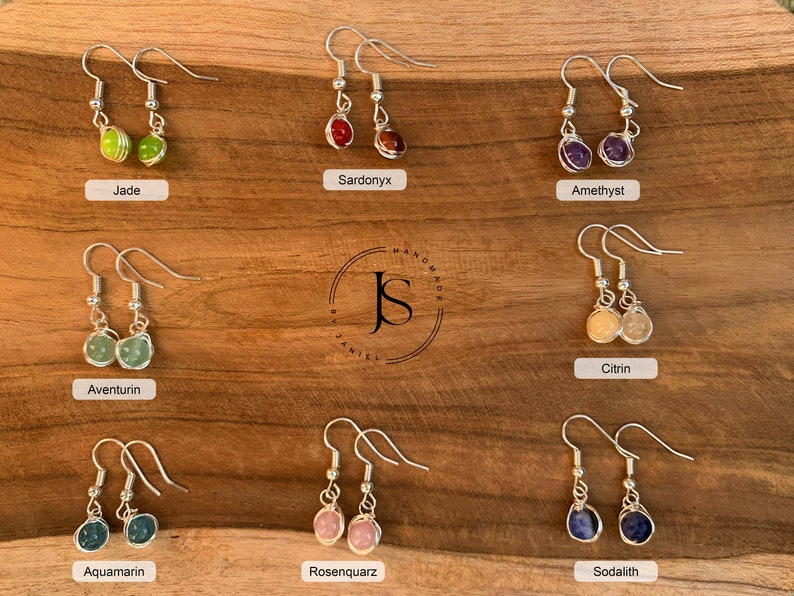 Earrings with gemstone, healing stone earrings, natural stone earrings, gemstone earrings, hanging earrings, gold and silver image 5
